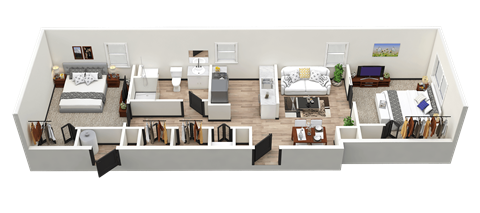 Floor plan for 2 beds, 1 bath, 710 sqft